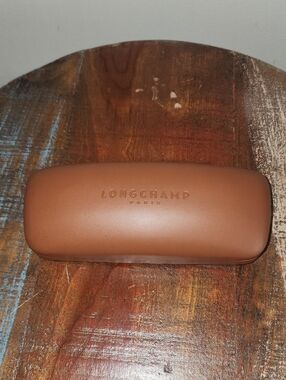 Longchamp Paris Tan Hard Sunglasses Eyeglasses Case Clamshell Embossed